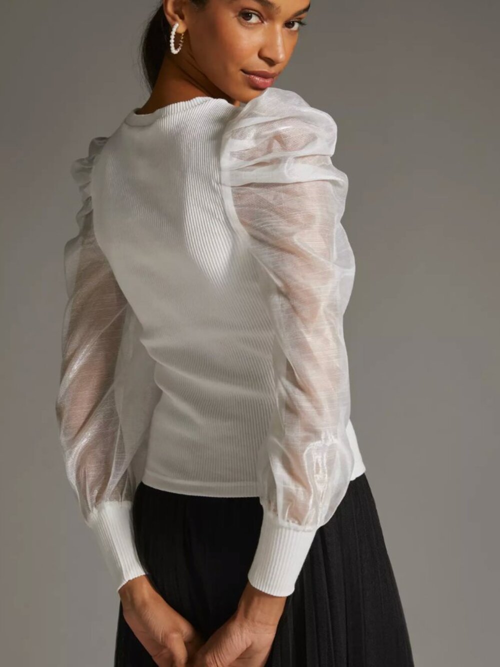 Anthropologie DOLAN White Puff-Sleeve Top
